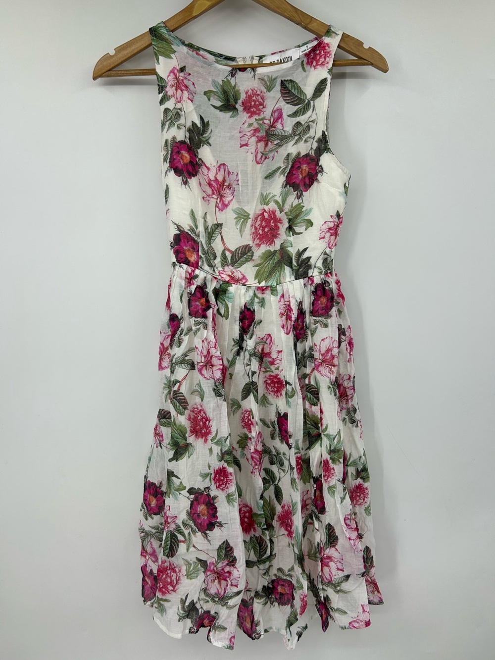 BB Dakota RSVP‎ Floral Midi Dress Pink White Sleeveless Lined Zip Up Size 0